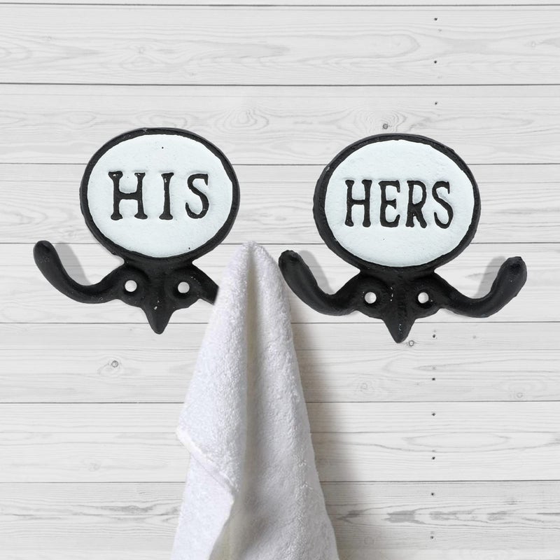 Wallcharmers Set of 2 His and Hers Towel Hooks for Bathrooms, Mr & Mrs. Farmhouse and Rustic Bathroom Hooks for Towels, Black & White - Image 2